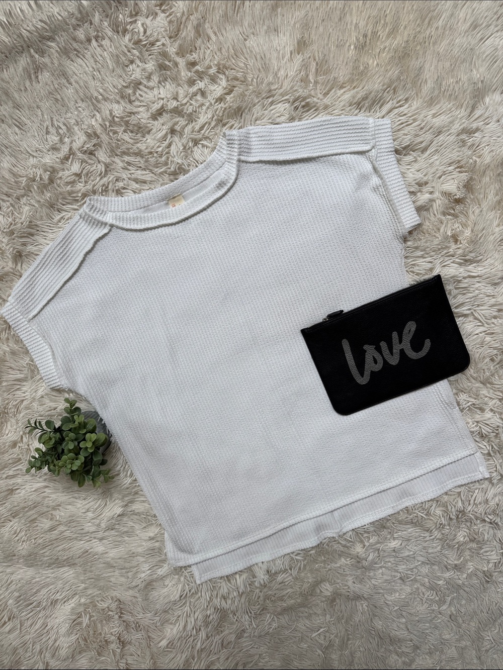 7th Ray Raised Rib Short Sleeve Top 💗 White